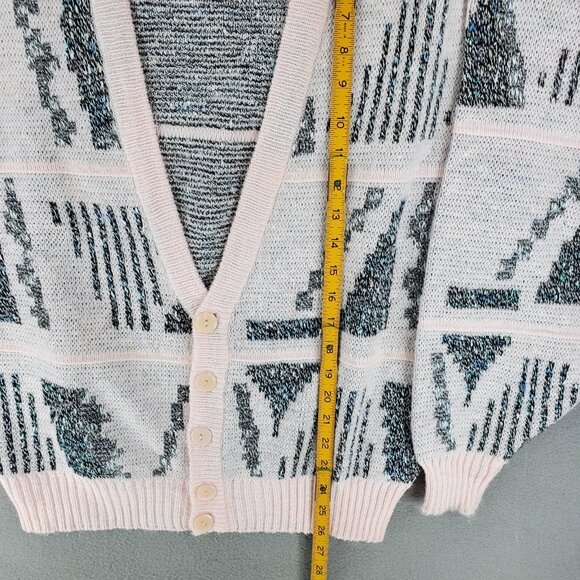 Vintage Santana Pin Geometric Pattern Mens M Long Sleeve‎ Button Cardigan Fuzzy - Picture 5 of 5